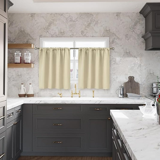 BGment Beige Blackout Curtains for Kitchen Cafe Window 34 x 40 Inch Long - Image 2