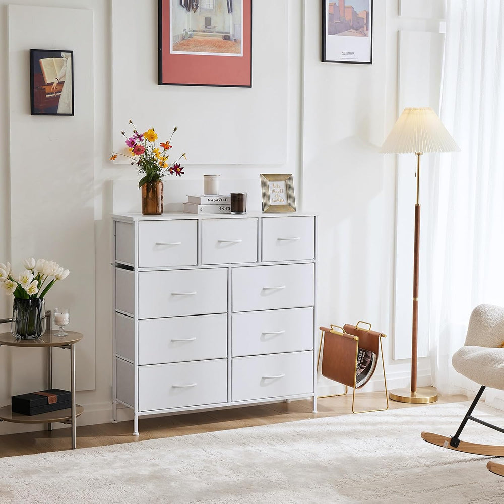 Dresser for Bedroom with 9 Drawers, Anti-Tip Fabric Storage Tower