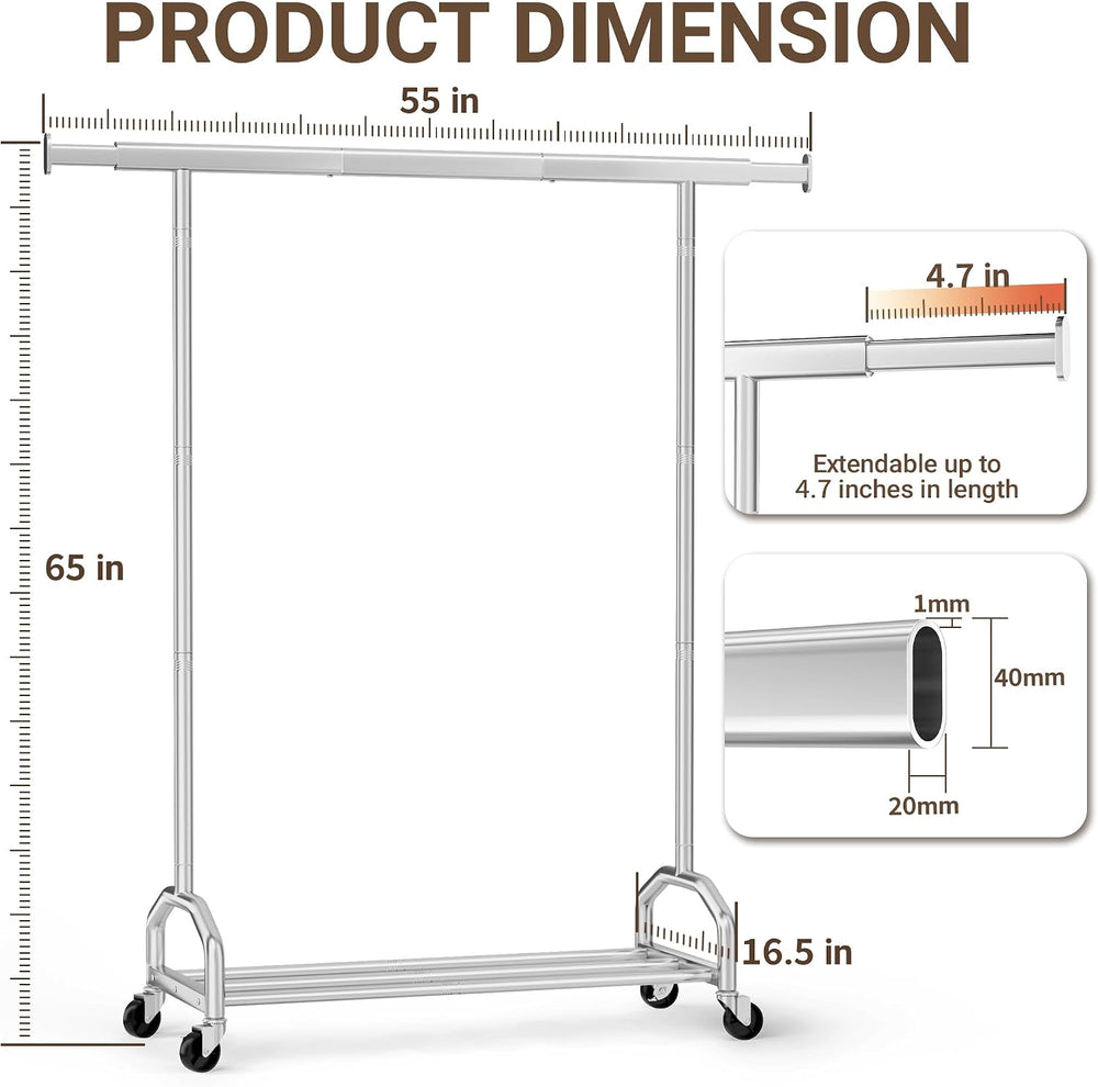 Heavy Duty Rolling Clothing Rack, 420 lbs Capacity Metal Clothes Rack with Wh...
