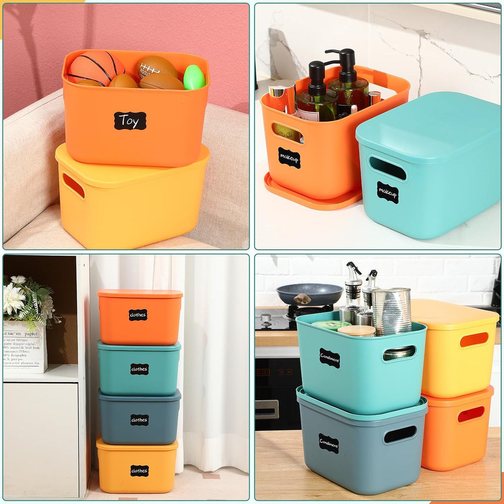 Tanlade 8 Pcs Plastic Storage Bins Stackable Baskets with Lid and Handle Colo...