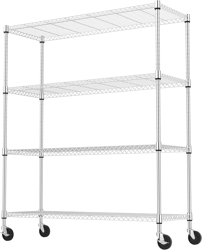 4 Tiers Storage Shelves Load 1400LBS, Metal Shelving Wire Metal Shelving Unit