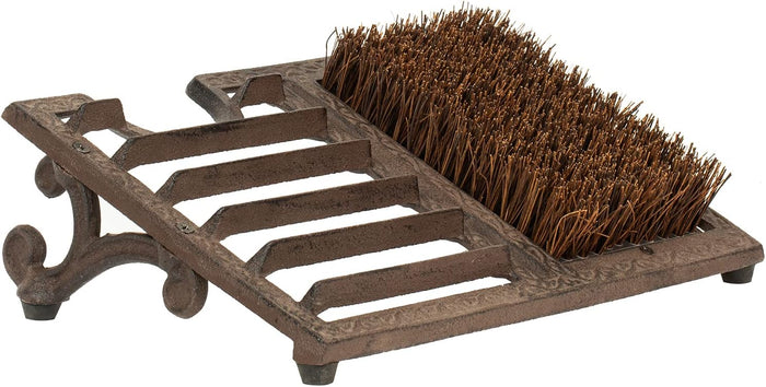 MyGift Boot Brush Scraper Outdoor, Heavy Duty Cast Iron Shoe Scraper Mat, Boot Dirt Cleaner Brush, Vintage Rustic Black Angled, Dark Brown