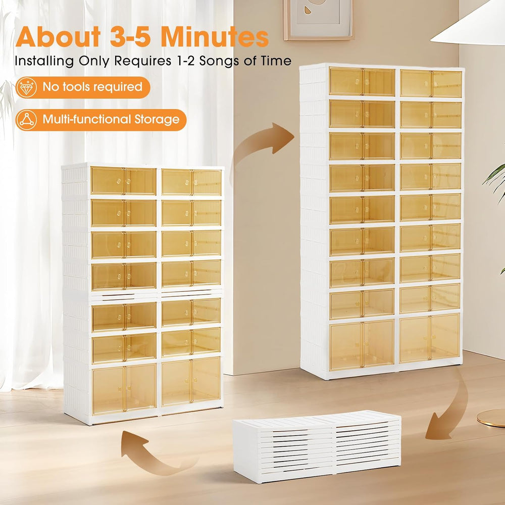36Pairs Folding Shoe Rack Storage Device,Large Plastic Folding Shoe Cabinet