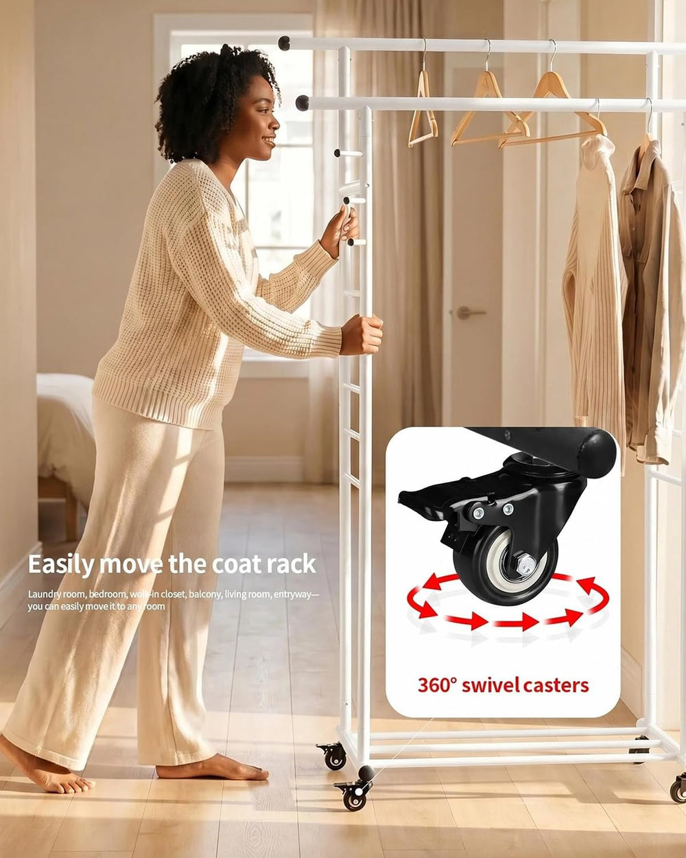 Heavy Duty Metal Clothes Rack, Easy Assembly Hanging Rack with Rolling Wheels...