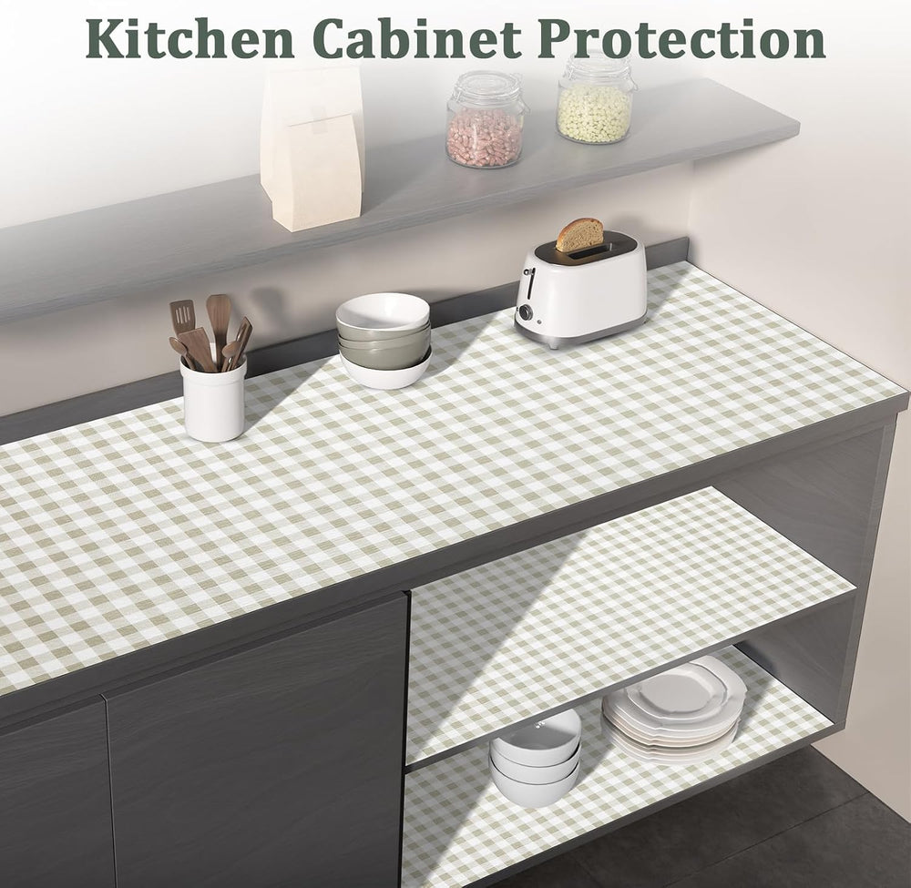 Shelf Liner for Kitchen Cabinets and Drawers, 24" x 120" Green Grid