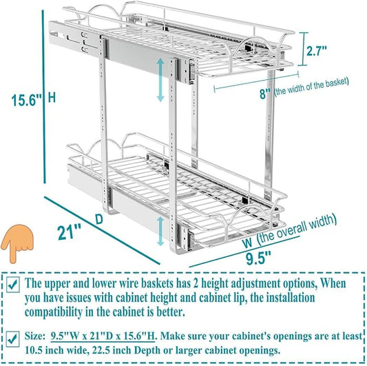 OCG 2 Tier Pull Out Cabinet Organizer, Pull Out Drawers - Image 2