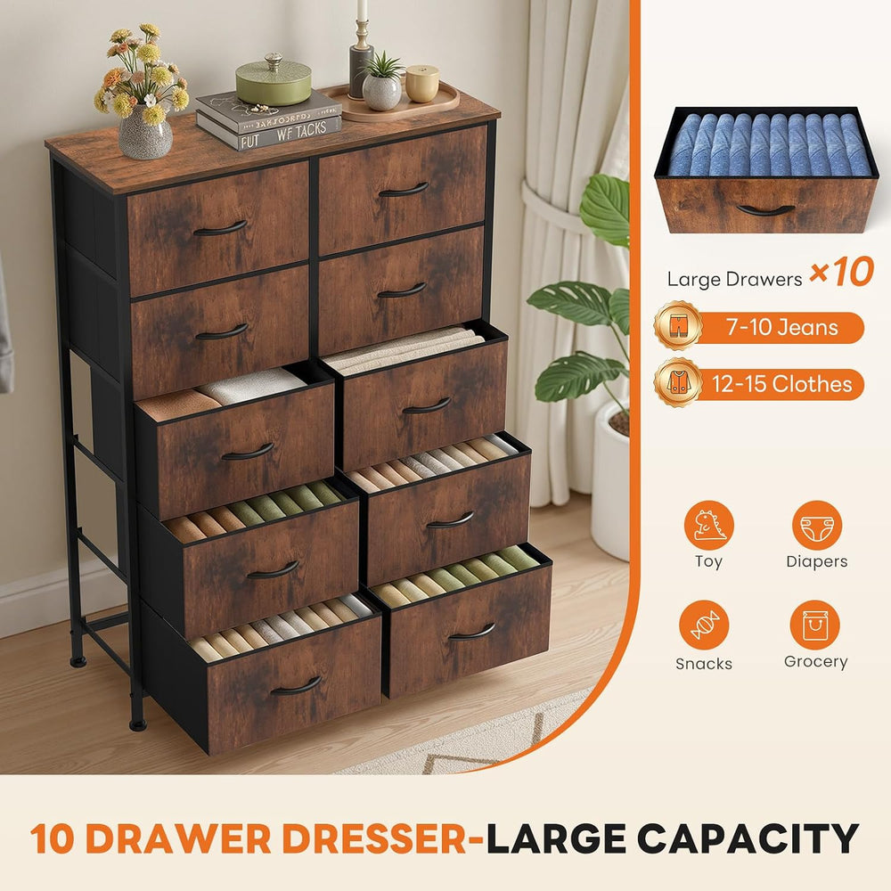 Sweetcrispy 10 Drawer Tall Dresser for Bedroom & Living Room, Brown