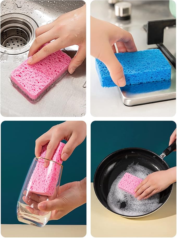 METUUTER 12-Count Kitchen Sponges- Compressed Cellulose Sponges Non-Scratch - Image 6