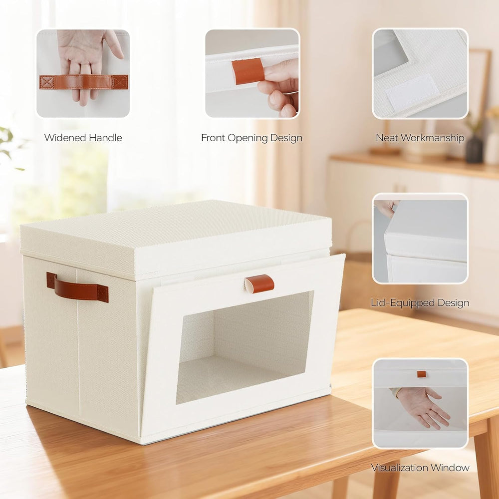 4-Pack Collapsible Stackable Storage Bins with Lids, Beige