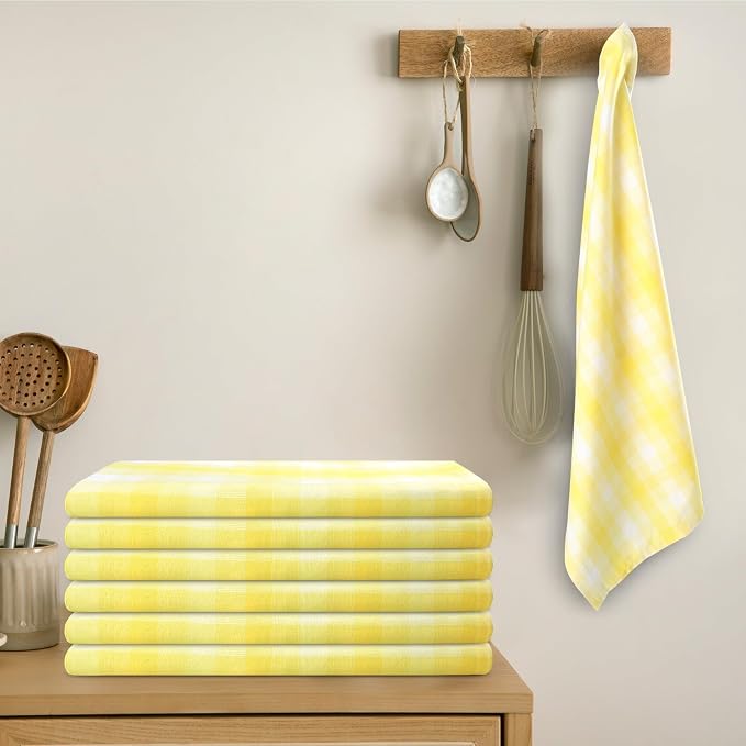 Kitchen Towels Set of 6 Yellow/White Checks 20x30 Inches 100% Cotton Highly - Image 7