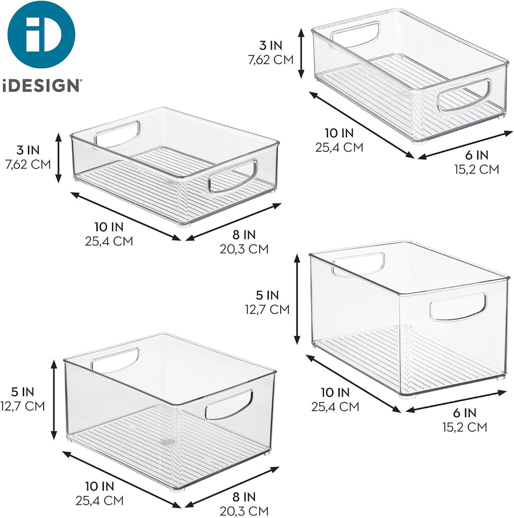 iDesign Stackable Pantry Bins with Handles, 4 Different Sizes, 4 Pack, Clear,...