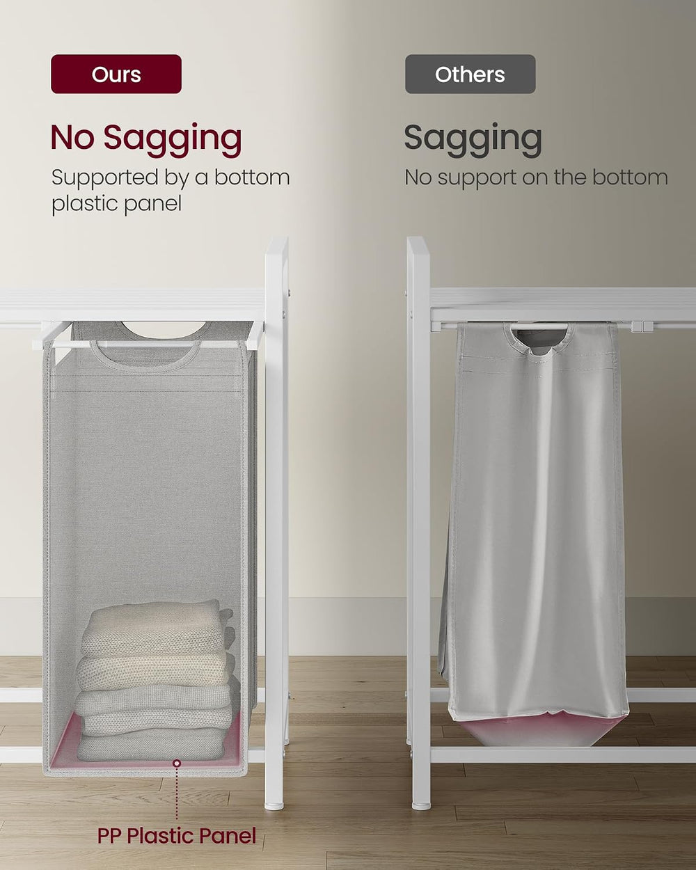 VASAGLE Laundry Hamper with Shelf, 3 Pull-Out Bags, 3 x 10.6 Gallons (40 L)