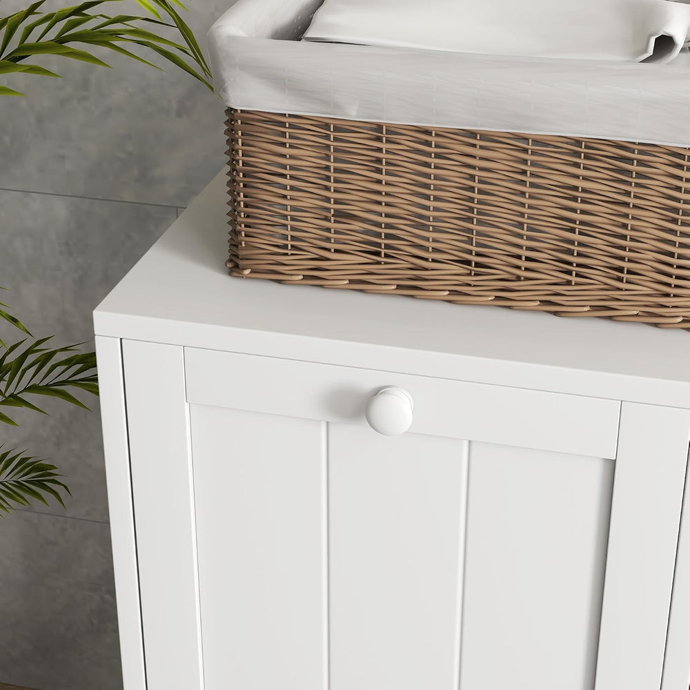 kleankin Double Tilt Out Laundry Hamper Cabinet with Storage 2 Doors White