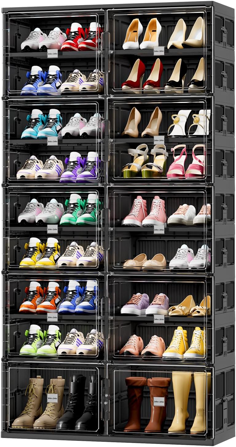 JEKO&JEKO 9 Tiers Foldable Boot Storage Shoe Rack Cabinet for Closet Entr...