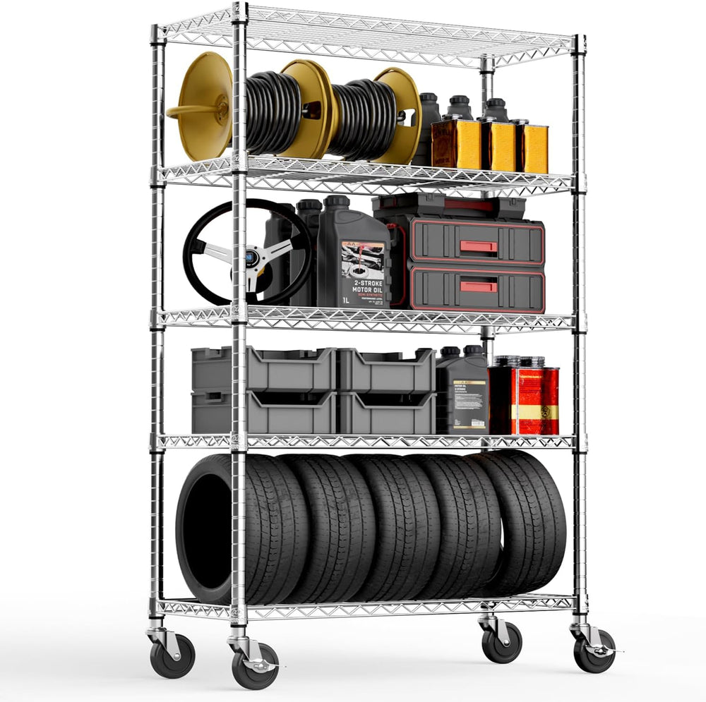 5-Shelf Storage Shelves, Wire Shelving Heavy Duty Metal Storage Shelving Unit
