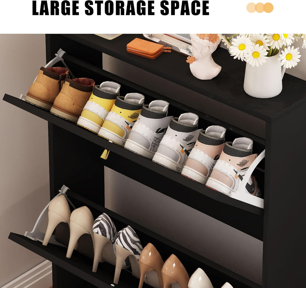 AVZEAR Narrow Shoe Cabinet with 2 Flip Drawer, Freestanding Shoe Organizer Sh...