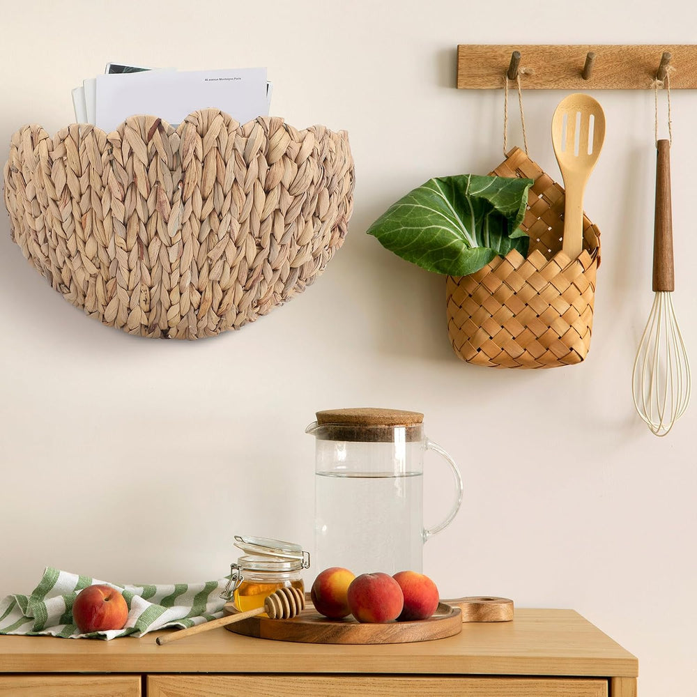 Teenyyou 2 Pack Scalloped Wicker Wall Baskets Boho Hanging Baskets
