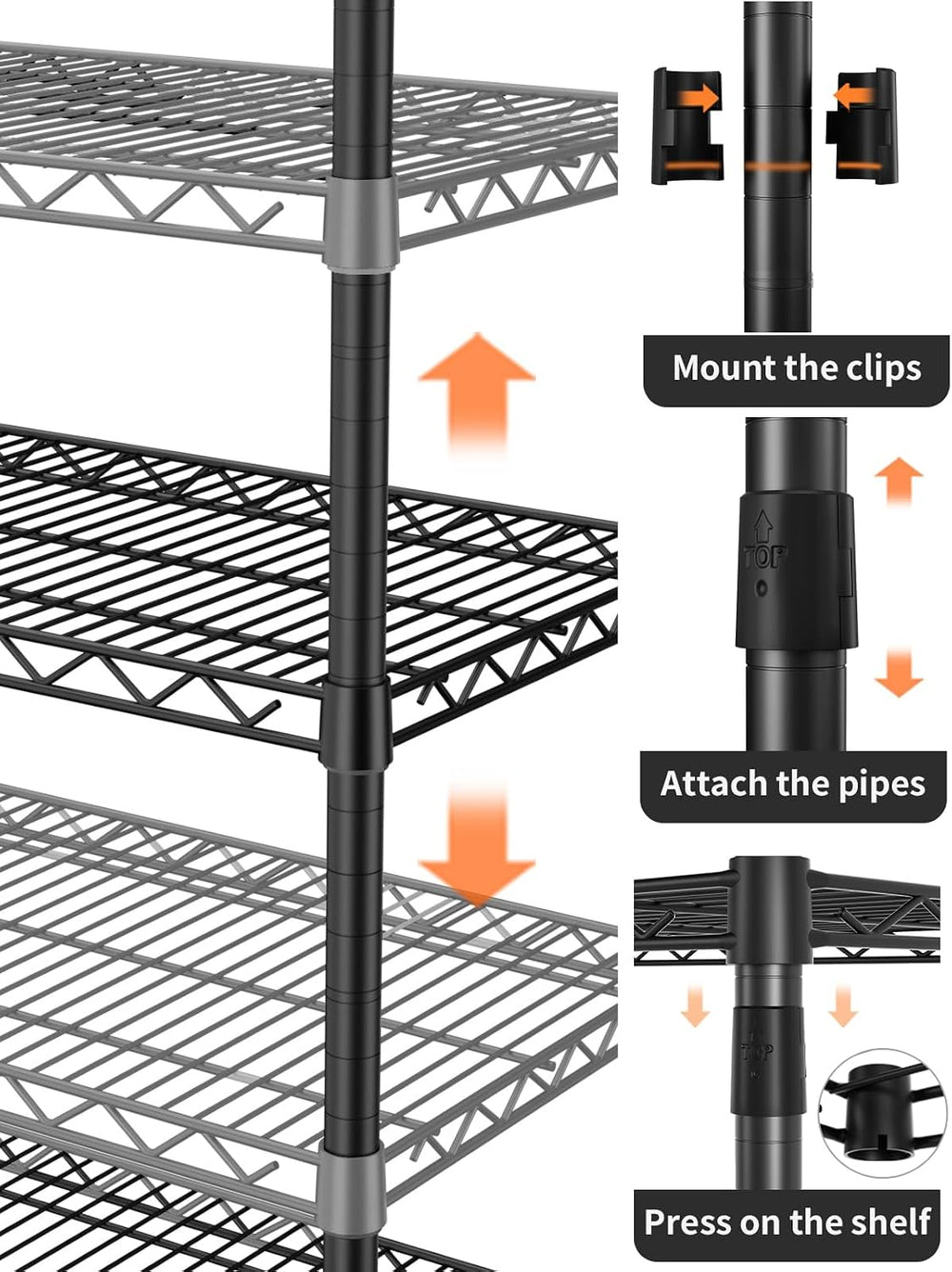 Golpart 4Tier Adjustable Storage Shelves Metal Wire Shelving Standing Shelf