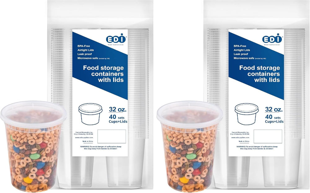 EDI [32 OZ, 40 Sets Plastic Deli Food Storage Containers with Airtight Lids |...