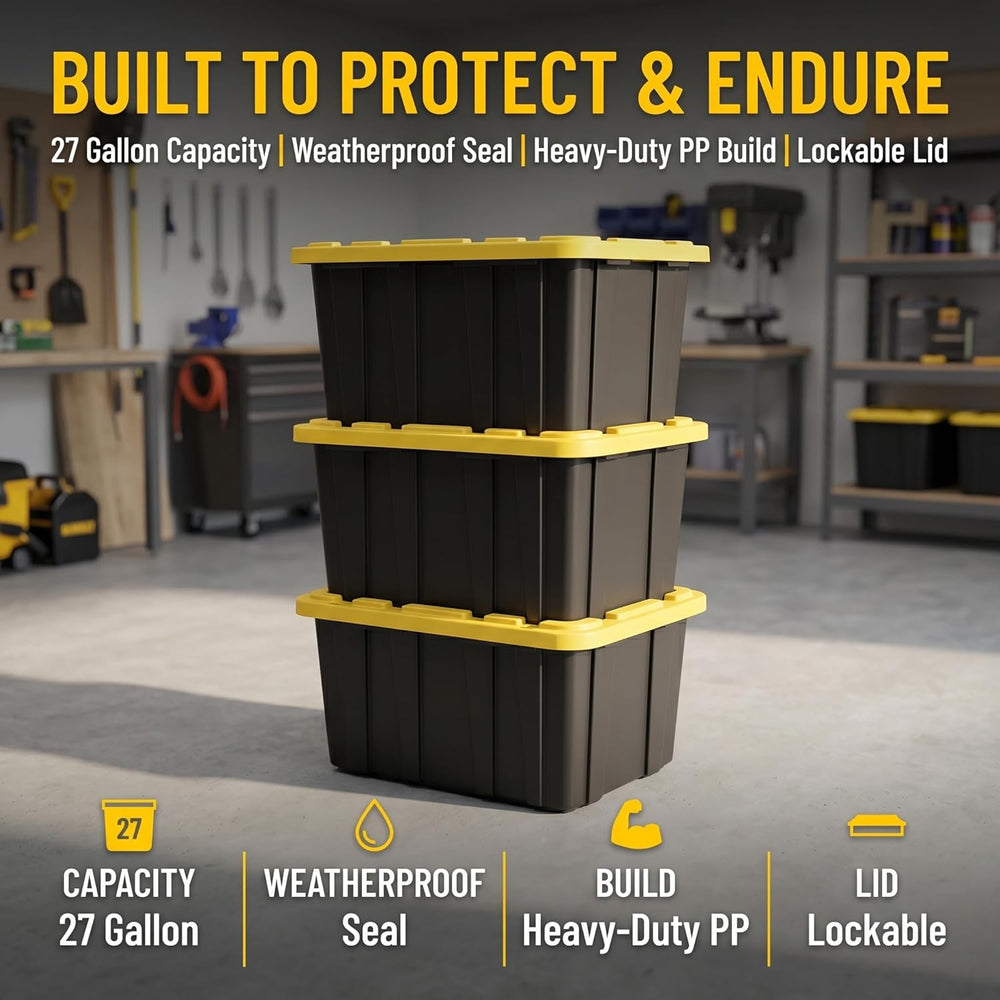 6 Pack 27 Gallon Storage Bins with Lids, Heavy Duty Plastic Storage Boxes