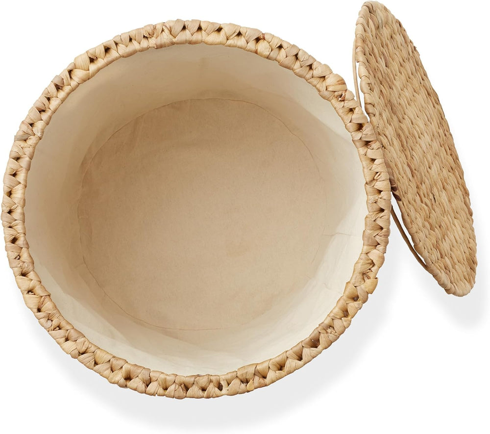 Casafield Round Rolling Storage Basket with Lid - Natural, Handwoven Water Hy...