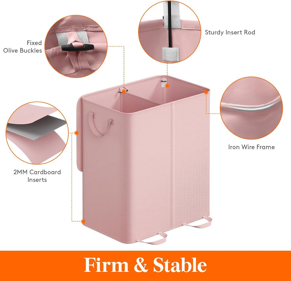 Lifewit Double Laundry Hamper with Lid, Removable Laundry Bags, Pink