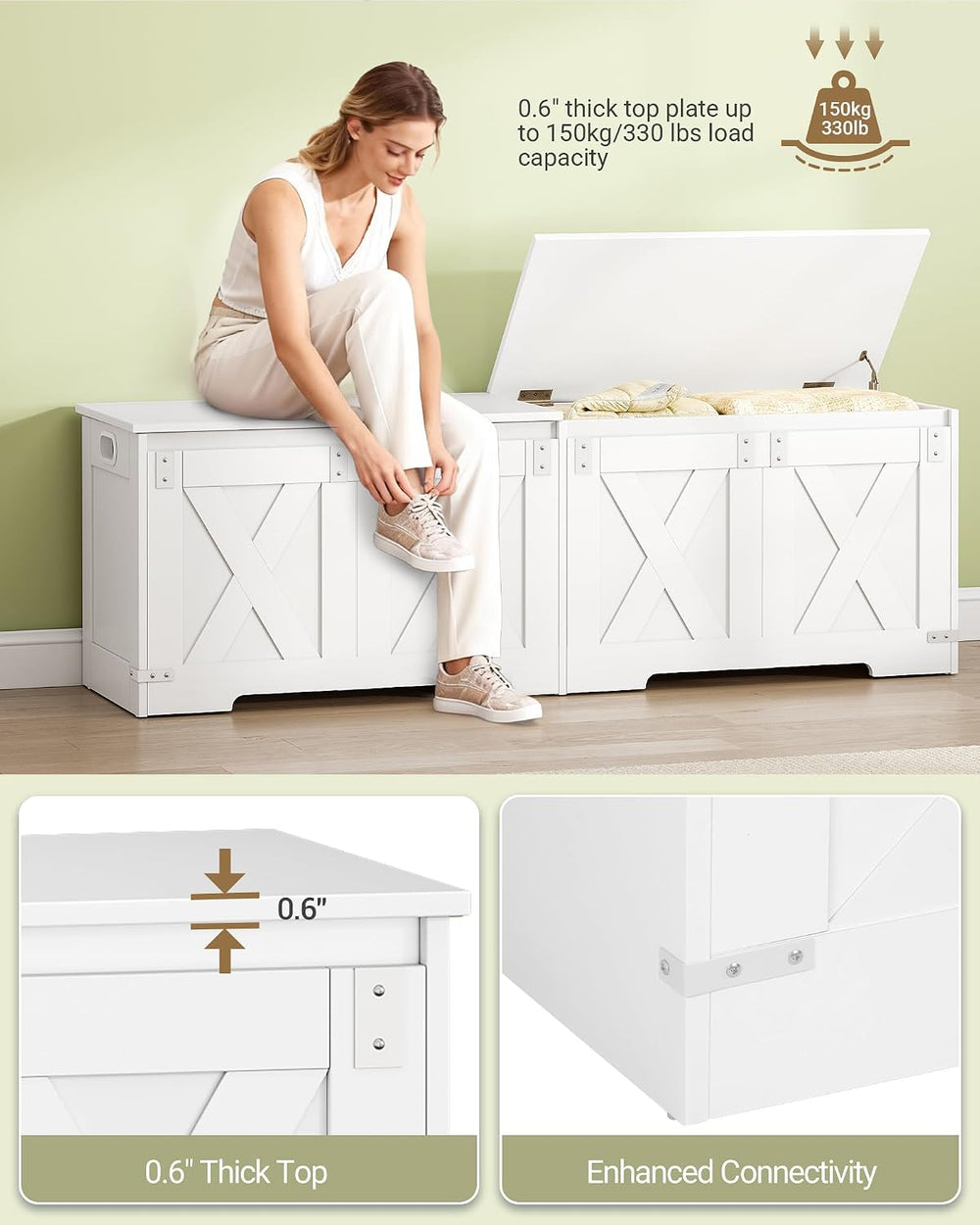 Hzuaneri 59" Modern Farmhouse Storage Chest and Bench | 70 Gal | 330lb Seat