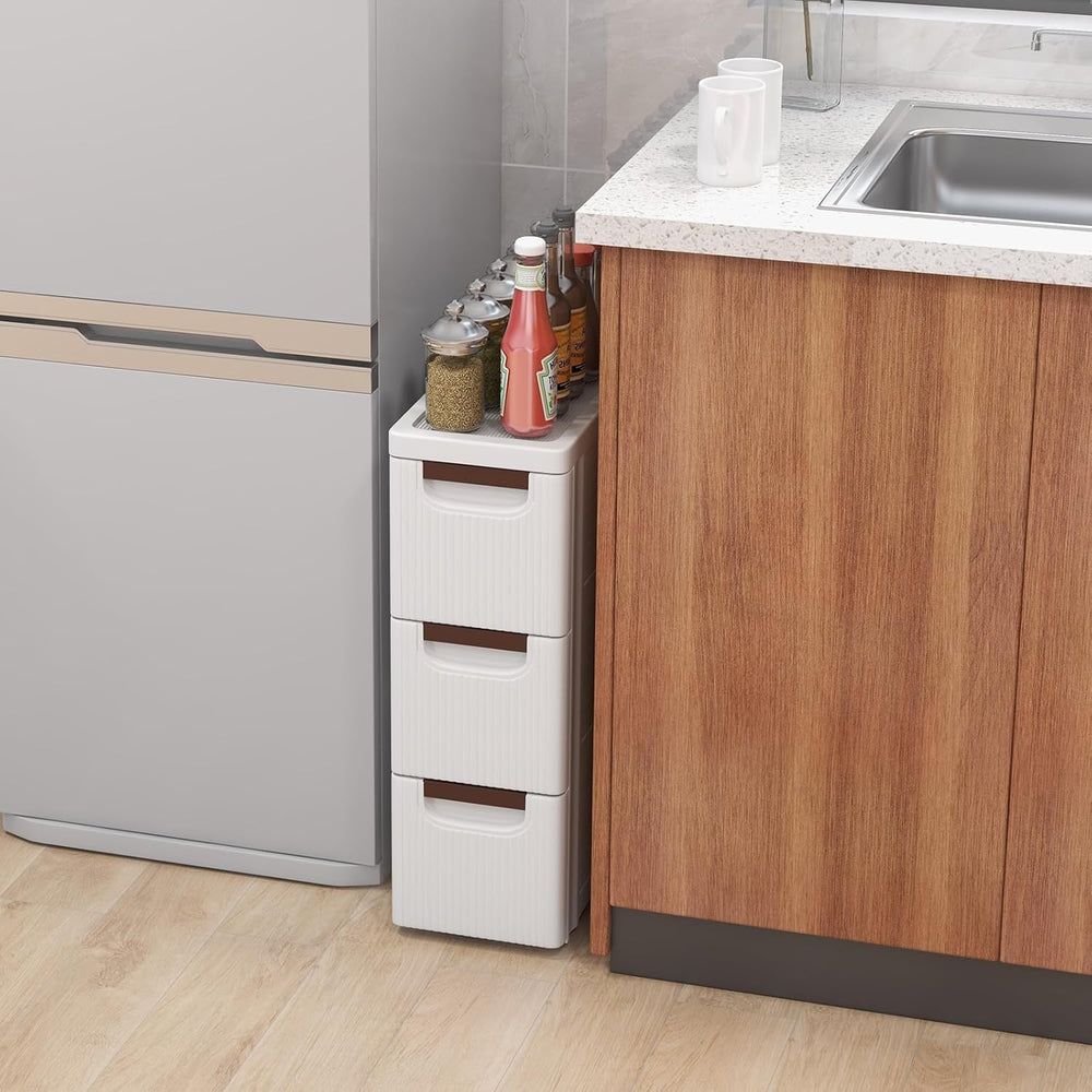 LDAILY 3 Drawer Narrow Storage Cabinet, Slim Bathroom Storage Cabinet with Pu...