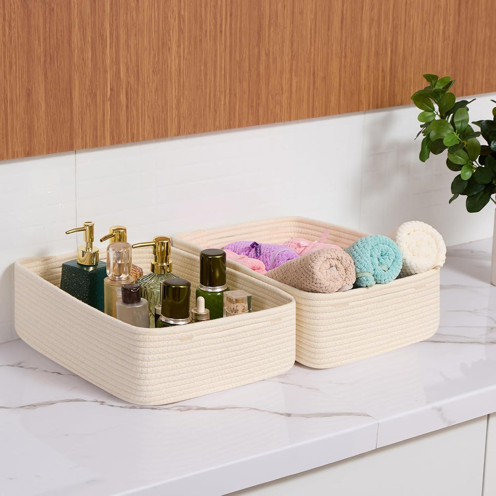 MiniArk Large Shallow Organizing Baskets 15x11x5.1 Inches - Rope Woven Storag...