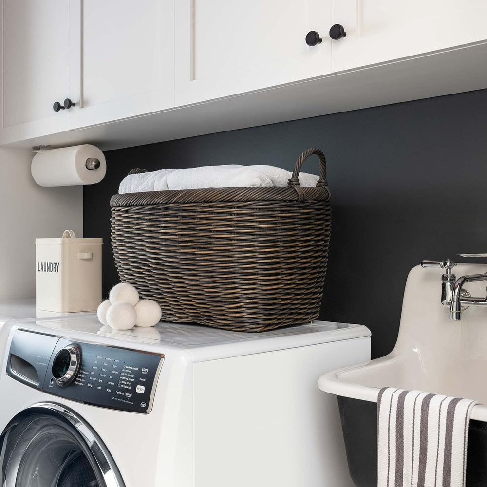 The Basket Lady Oval Wicker Laundry Basket, Walnut Brown