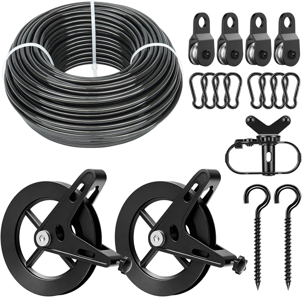 150ft Black Clothesline Pulley Kit with Aluminum Brake Pulleys