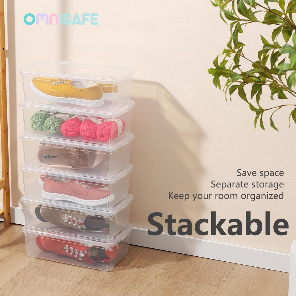 Stackable Plastic Storage Shoebox, BPA-Free Nestable Container with Latching ...