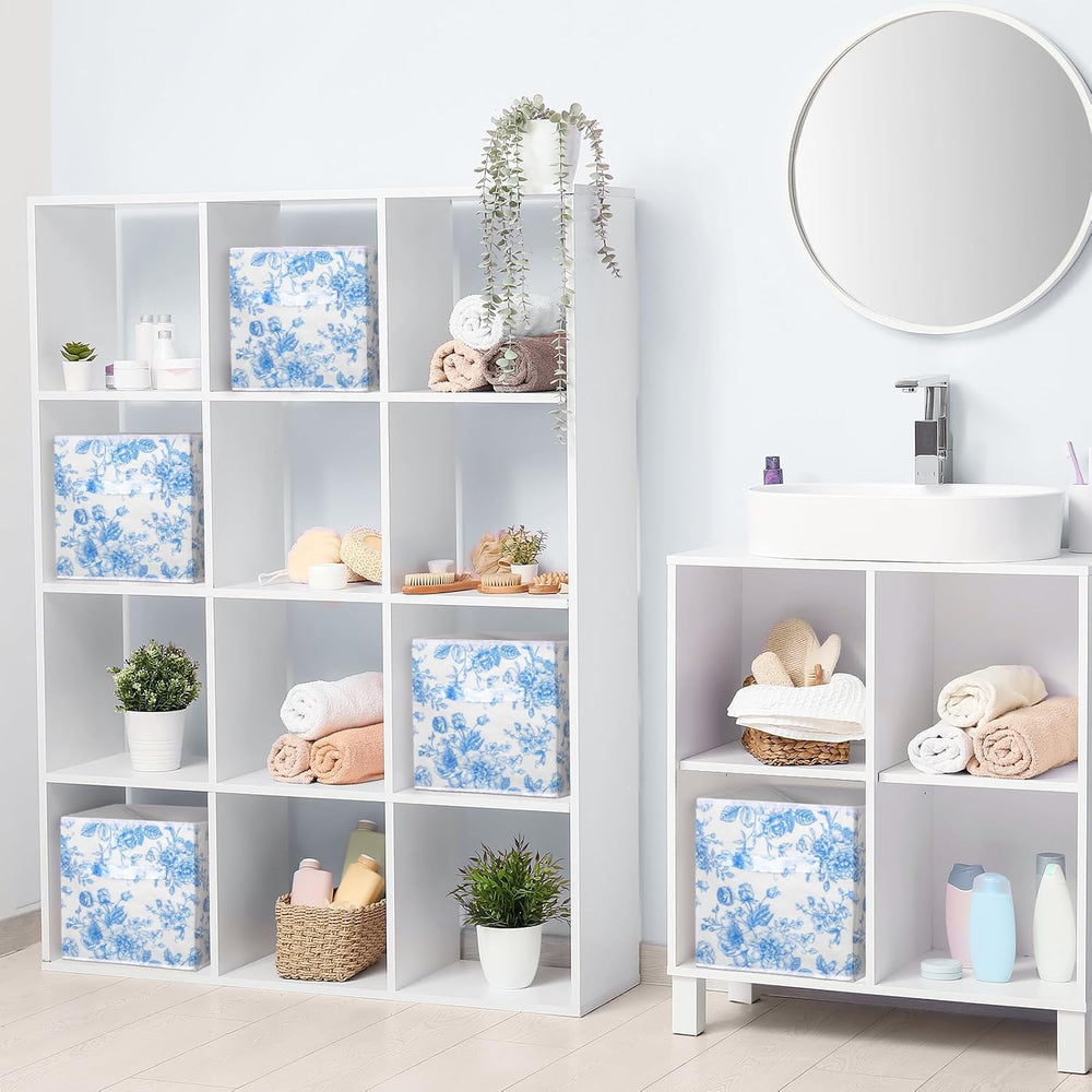 Geelin 6 Pcs Blue Floral Cube Storage Bins 11 Inch Storage Basket