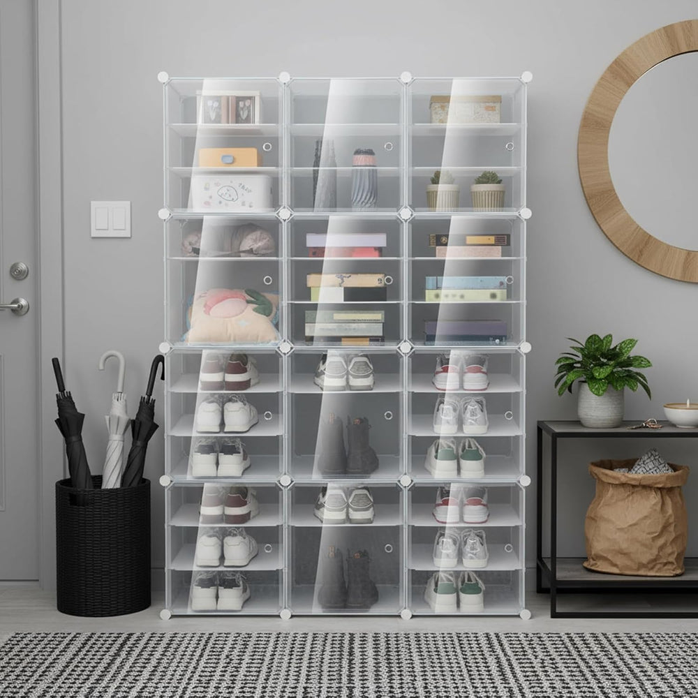 Shoe Rack Organizer, 12-Tiers Stackable 72 Pairs DIY Plastic White Shoe Rack ...