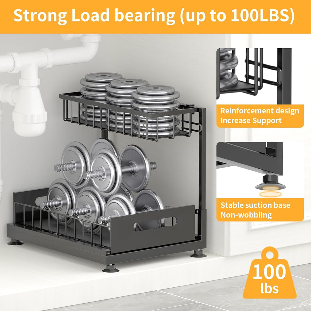 Saydear 2-Pack L-Shaped Under Sink Organizer, 2-Tier Pull-out Cabinet Rack