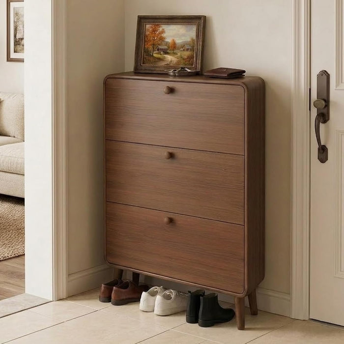 7" Slim Shoe Cabinet 3 Flip Drawers Wooden Shoe Storage Organizer