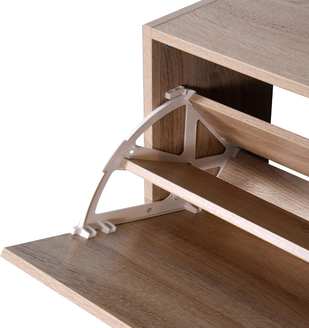 Shoe Cabinet, 2 Flip Drawers Wooden Freestanding Shoe Rack, Wooden Shoe Stora...