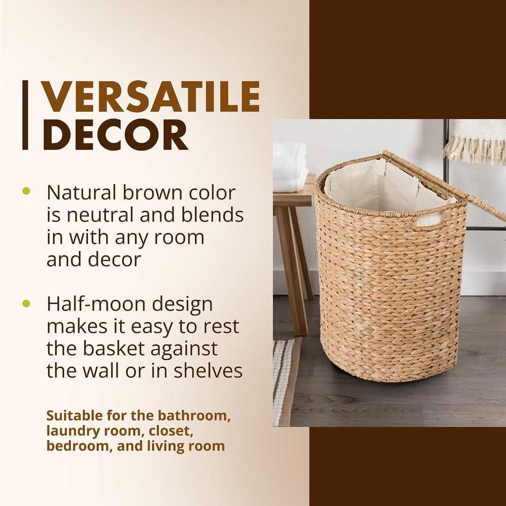 KOUBOO Seagrass Half Moon Basket, Handwoven Laundry Hamper Basket with Lid, H...