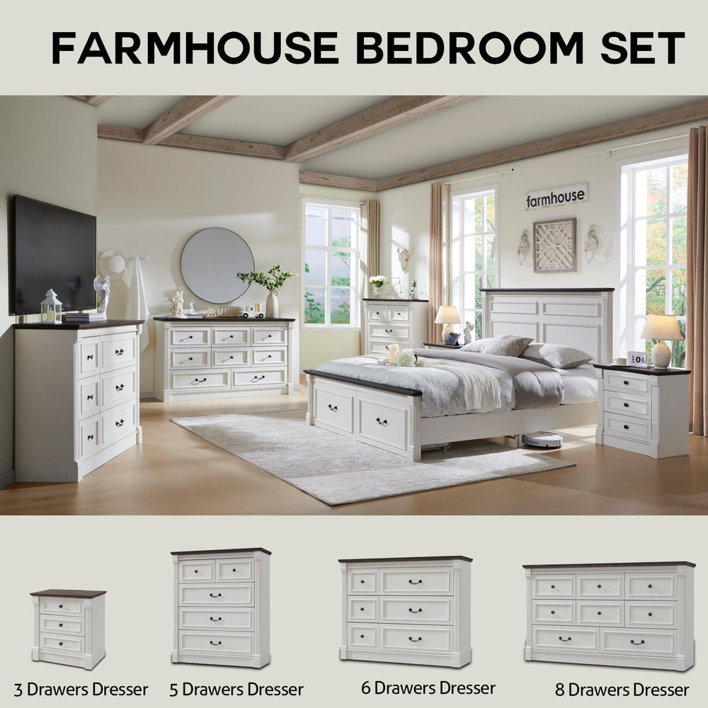Aitjunz Farmhouse 61" Wide 8 Drawers Dresser for Bedroom, Antique White