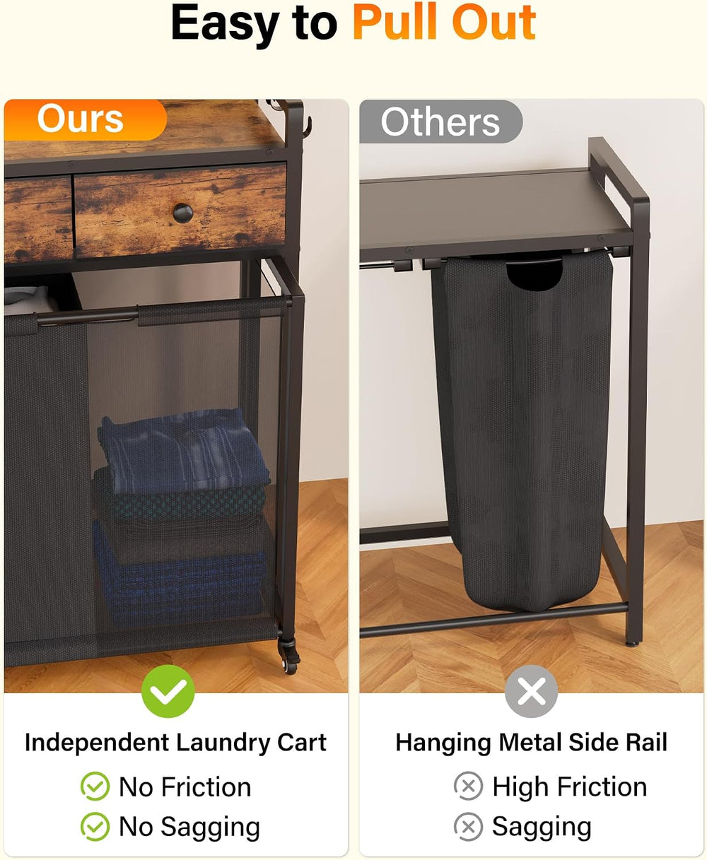 Laundry Hamper Basket 2 Section : Rolling Laundry Sorter Organizer with Wheel...