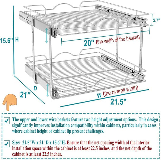 OCG 2 Tier Pull Out Cabinet Organizer, Pull Out Drawers - Image 2