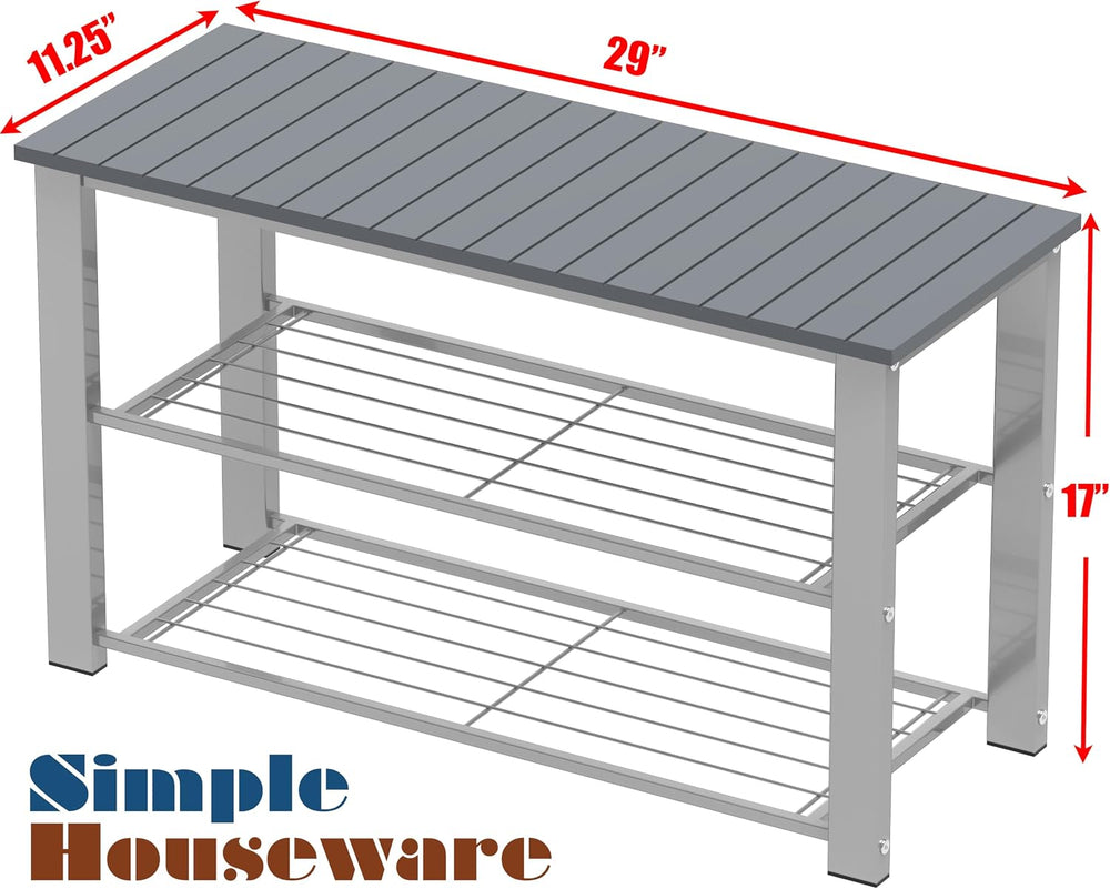 Simple Houseware Wooden Top Shoe Rack Bench for Entryway, Grey