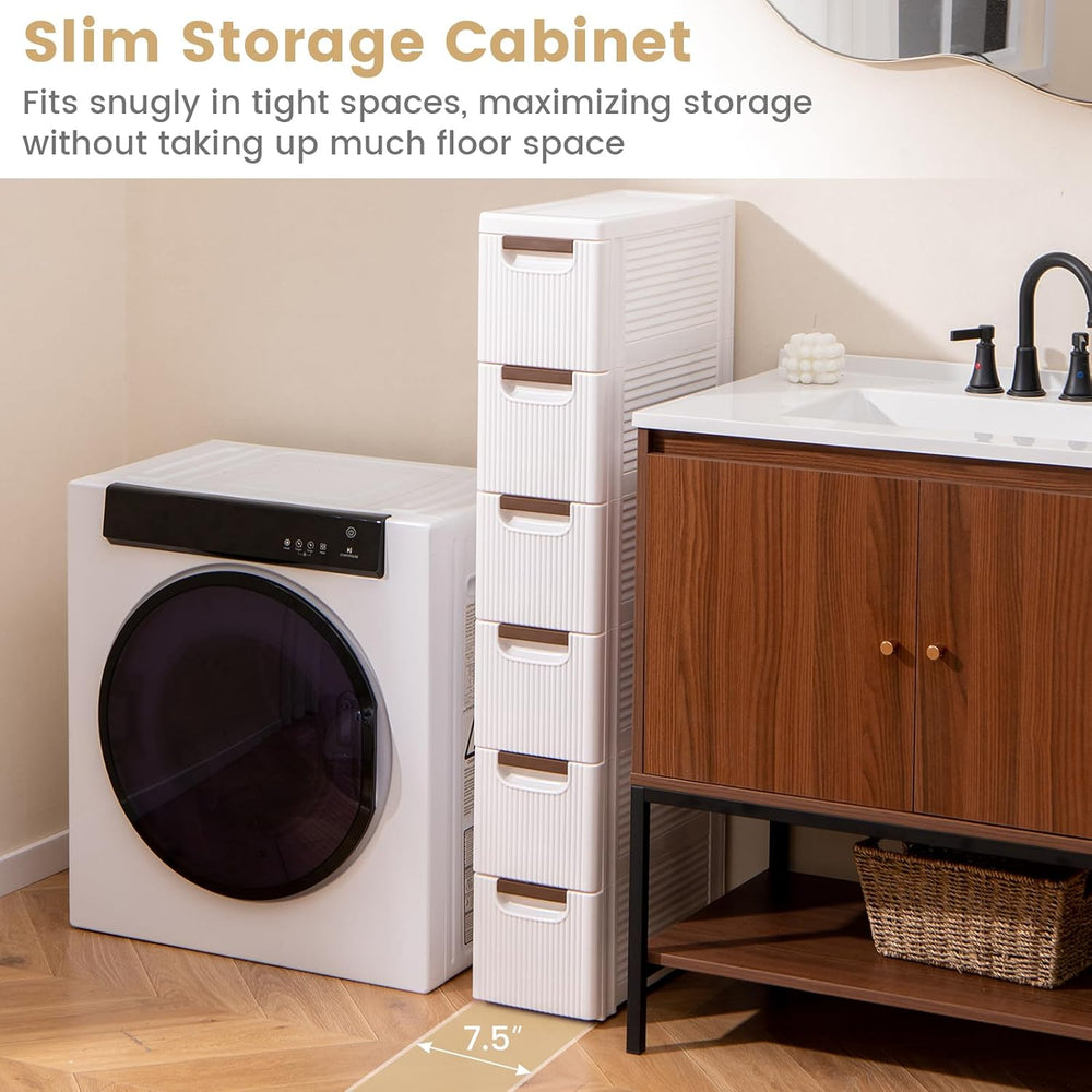LOKO 6-Drawer Narrow Storage Cabinet, Slim Rolling Cart (7.5"x16.5"...