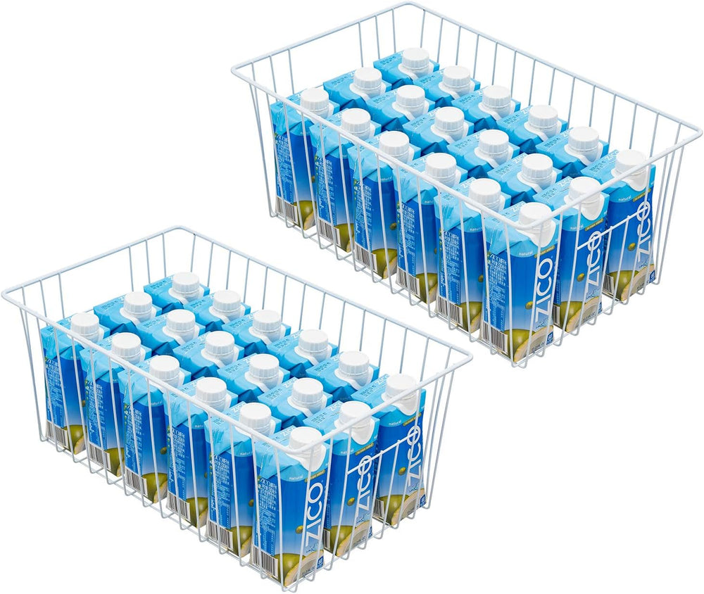 16Lx12W inch Wider Freezer Storage Organizer Baskets Container, Deep Metal Wi...