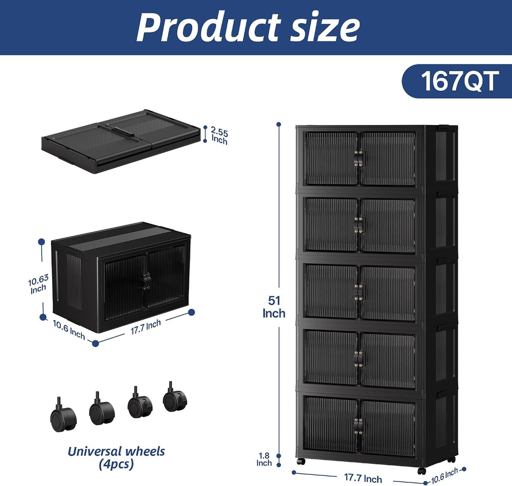 SAILUN Stackable Storage Bins with Lid, 167QT 5Pack Black