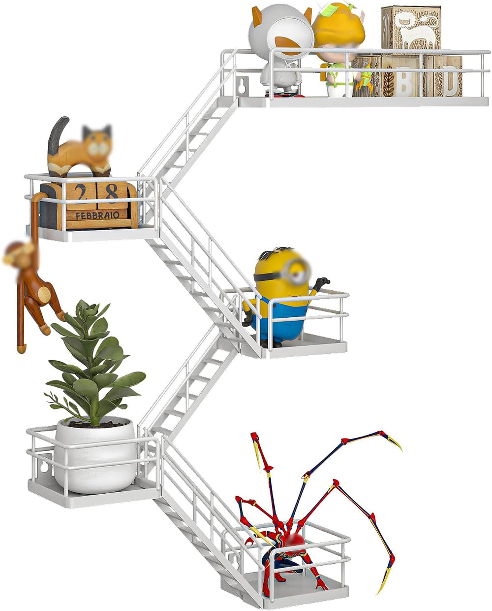 Fire Escape Shelf - 5 Tier Metal White Fire Escape Wall Shelves with Baskets,...