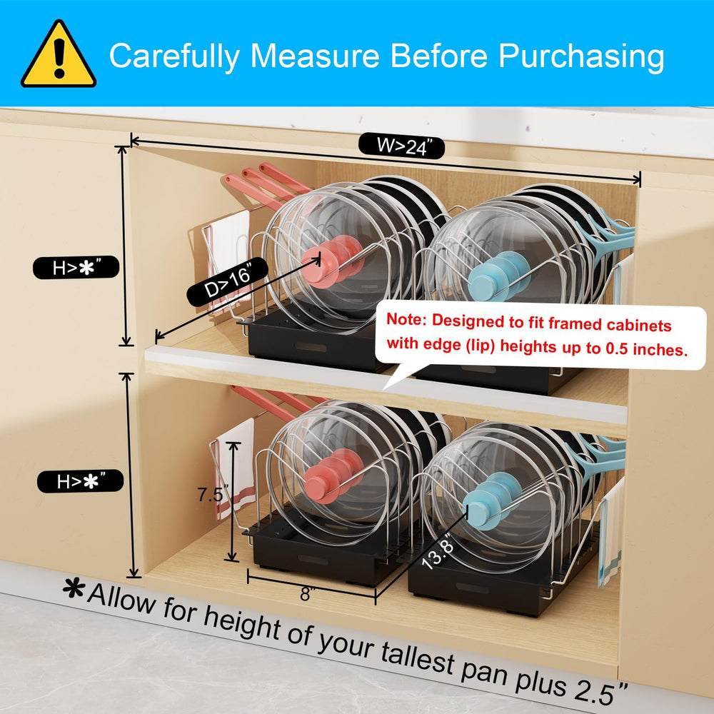 Golener Pots and Pans Organizer Under Cabinet, Pot Lid Holder, 2 Pack