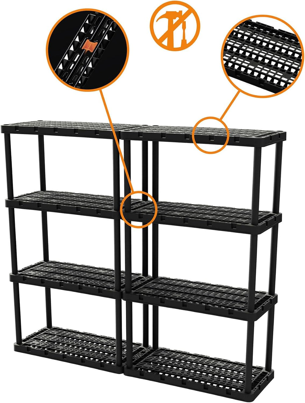 Gracious Living 4 Pack Heavy-Duty Storage Shelves, Knect-A-Shelf 4-Shelf Vent...