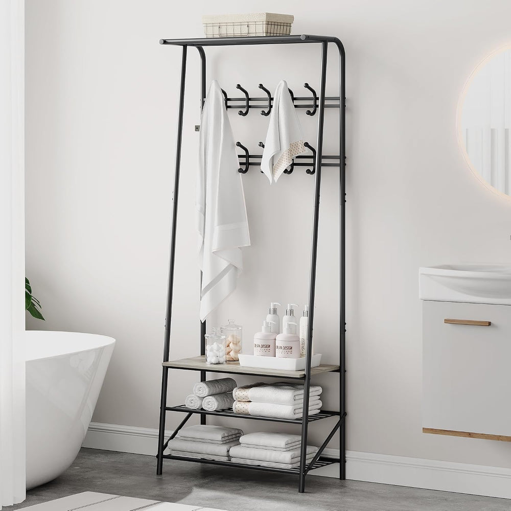 4-In-1 Hall Tree Coat Rack Shoe Bench with 5 Hooks & 4-Tier Shelf, Metal ...