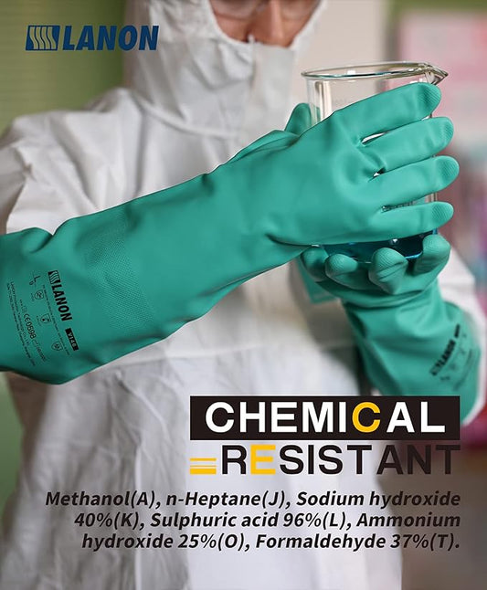 LANON Nitrile Chemical Resistant Gloves, Reusable Heavy Duty Safety Work Gloves - Image 2